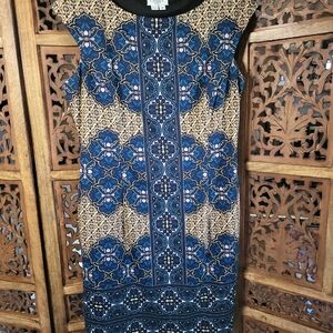 Maggy London Blue and Brown Floral Midi Dress